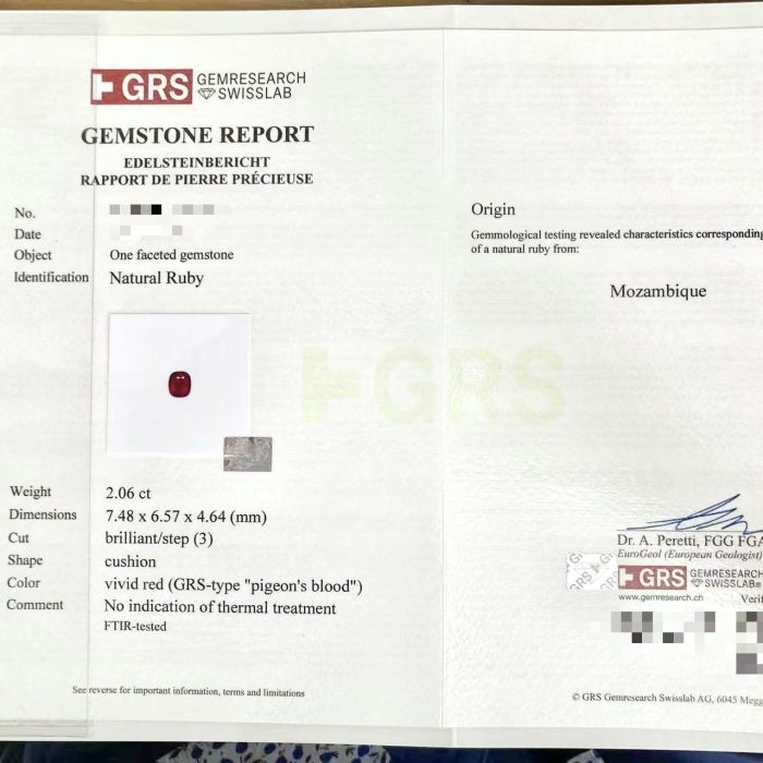 GRS Certified Pigeon Blood Ruby – Unheated Natural Mozambique Ruby, 2.06 Ct, Cushion Cut - Image 2