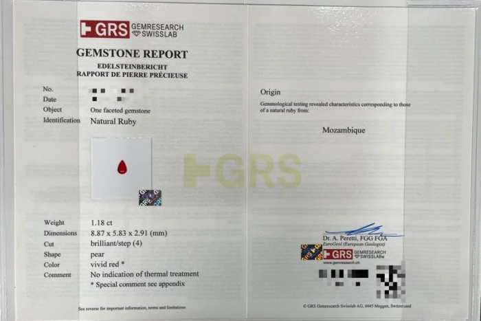 GRS Certified Pigeon Blood Ruby Pair – Unheated Mozambique Rubies, 2.52 Ct Total, Pear Cut - Image 2