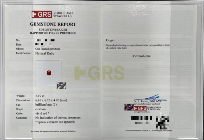 GRS Certified Pigeon Blood Ruby – Unheated Mozambique Ruby, 2.19 Ct, Cushion Cut - Image 2