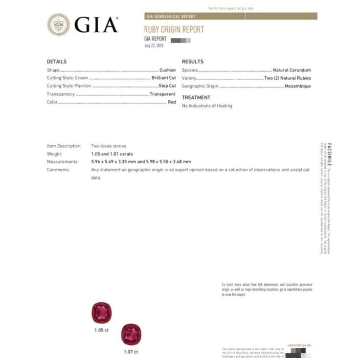 Ruby Pair – GIA Certified Unheated Rubies, 2.12 Ct Total, Cushion Cut - Image 2