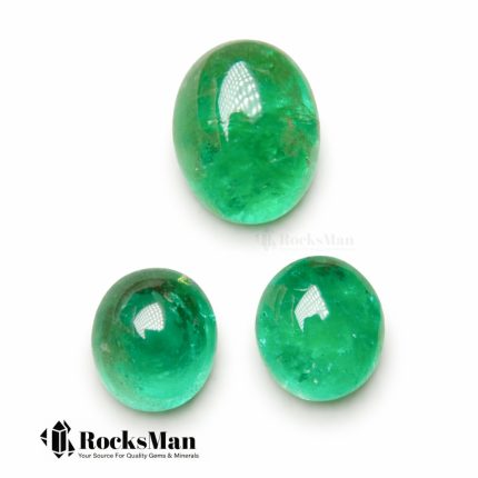 Natural Zambian Emerald 3-Piece Set – 21.26 Ct Total, Rich Green, Oval Cabochon