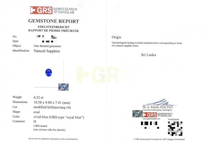 Exceptional GRS Certified Royal Blue Sapphire – 6.50 Ct, Oval Cut - Image 2